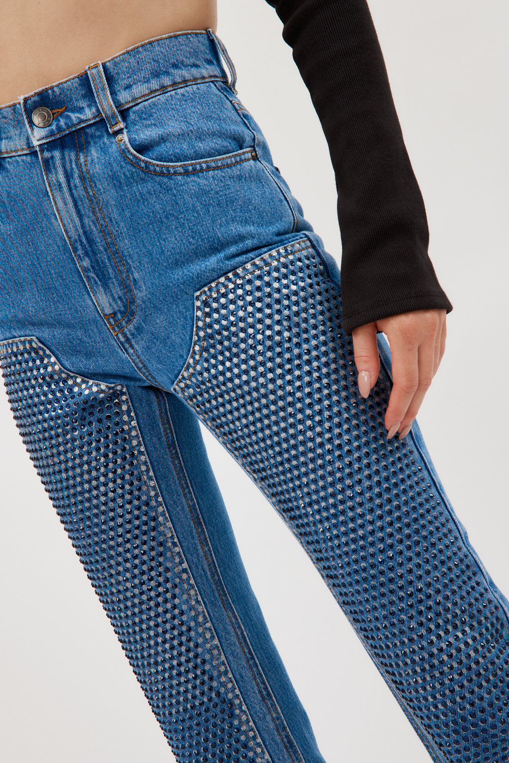 Crystal Embellished Straight Leg Medium Indigo Jean