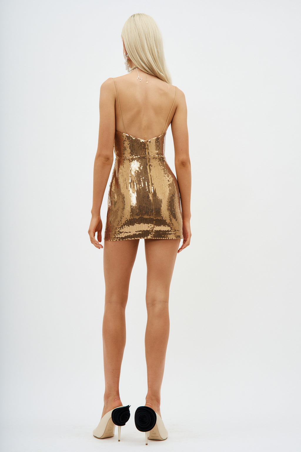 Bikini Cowl Drape Sequin Mini Gold Dress