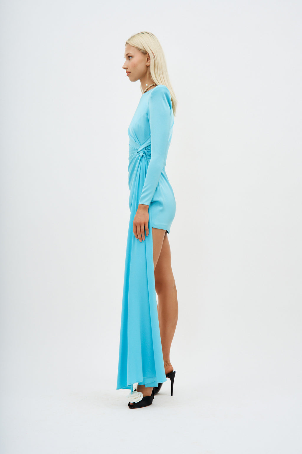Long Sleeve Twist Mini Aquamarine Dress