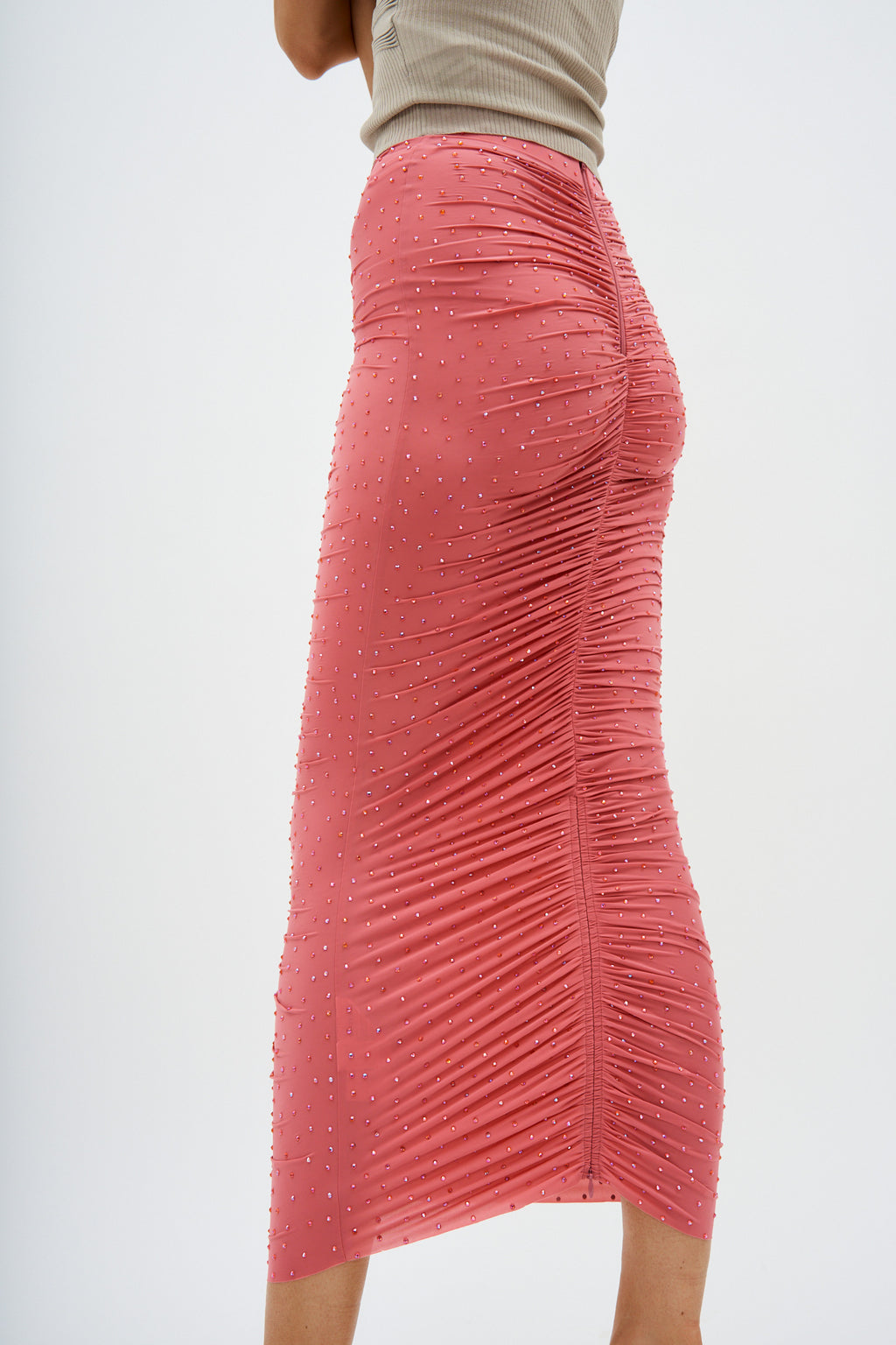Ruched Crystal Jersey Garnet Rose Skirt