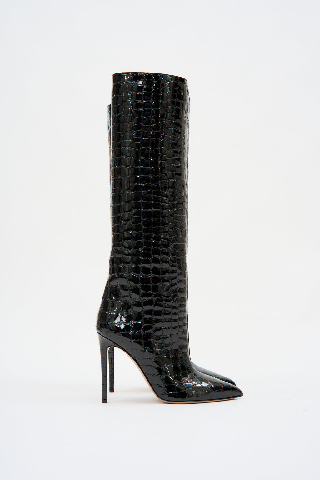 Glossy Embossed Croco Black Stiletto Boot