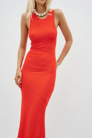 Sleeveless Bias Long Tangerine Red Dress