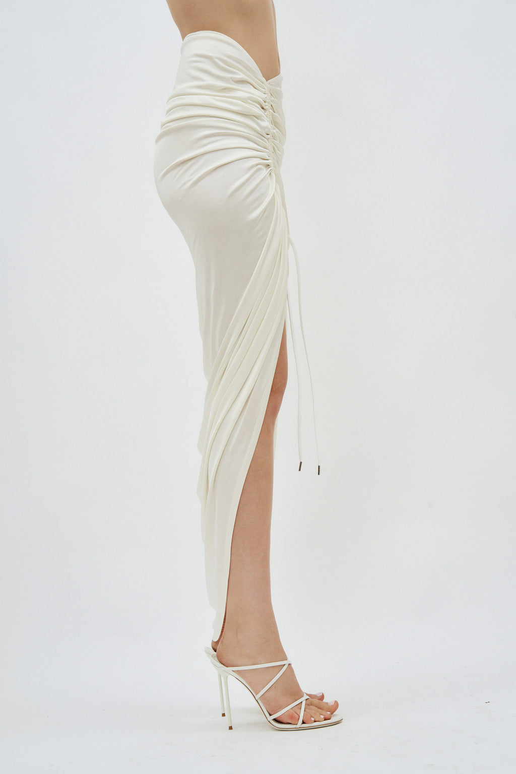 Asymmetric Ruched White Skirt