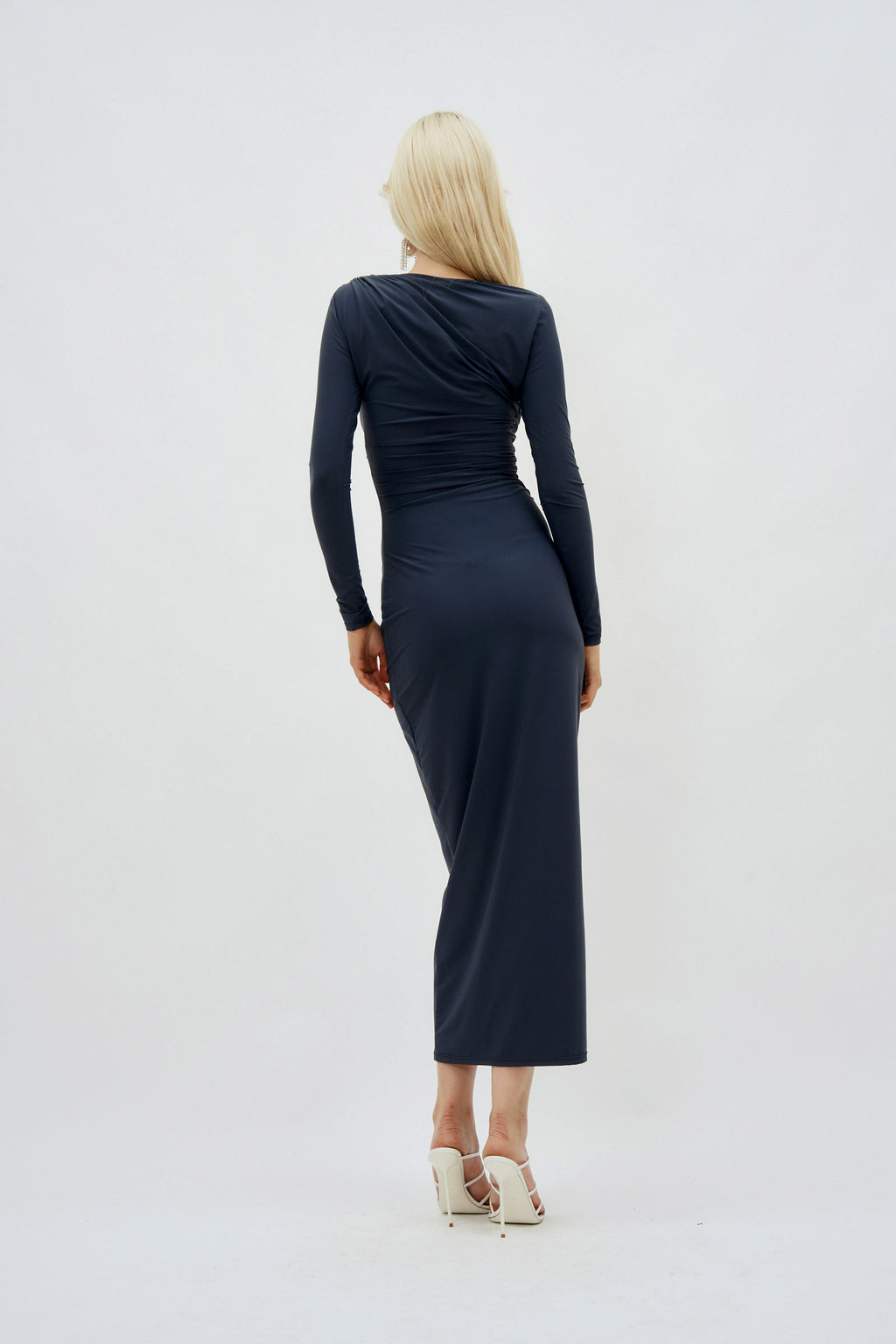 Long Sleeve Ruched Bodycon Anthracite Dress