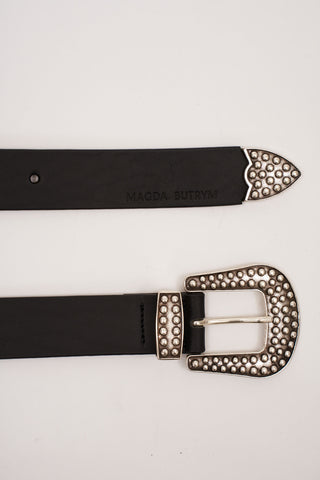 Studded Buckle Leather Black Belt