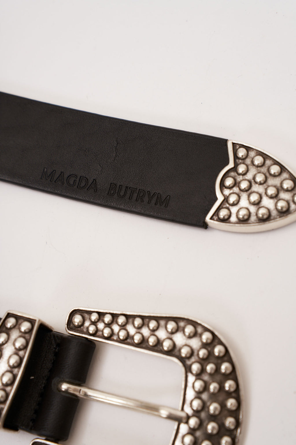 Studded Buckle Leather Black Belt