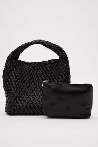 19.57 Black Recycled Alt-Leather Woven Small Tote