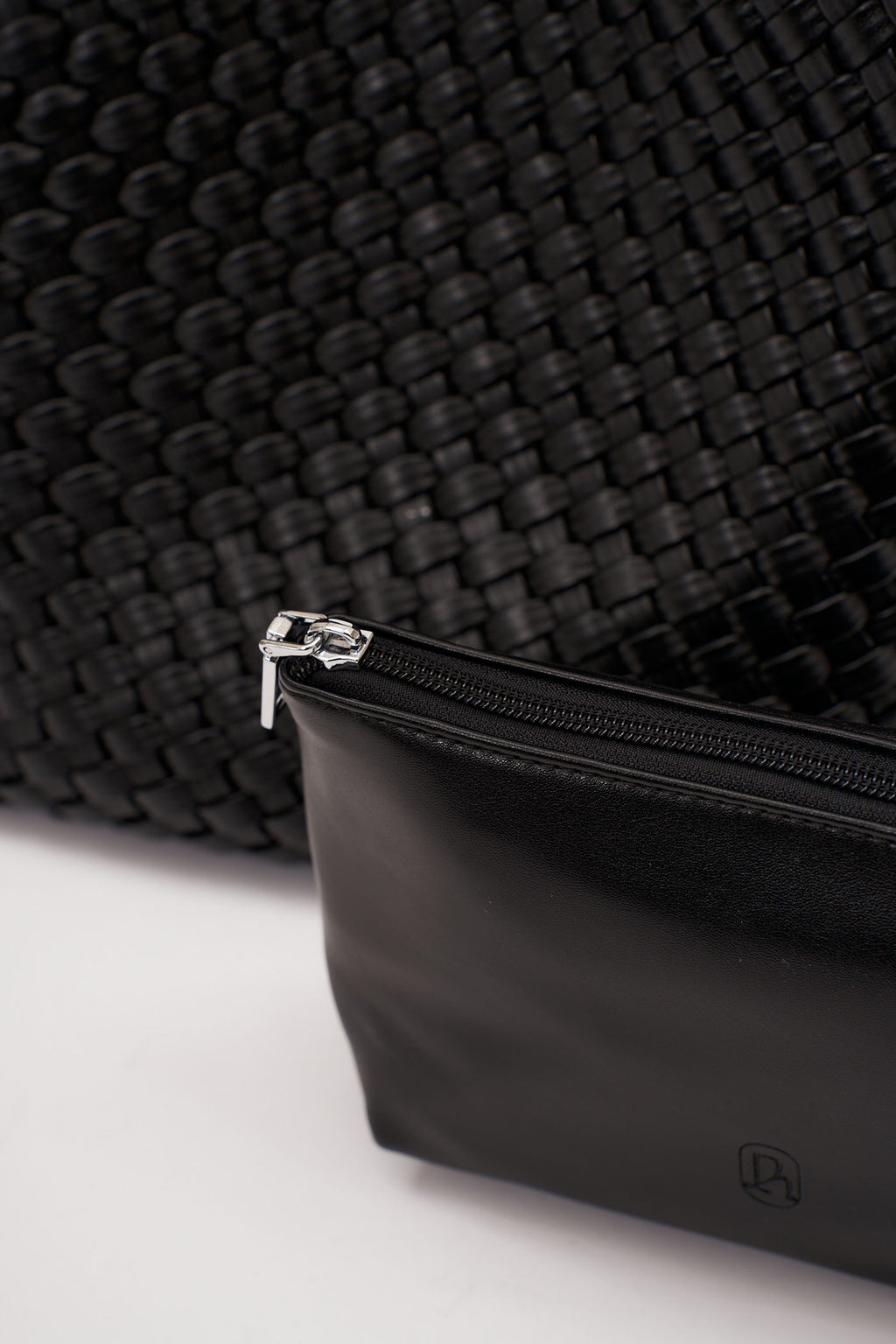 19.57 Black Recycled Alt-Leather Woven Small Tote