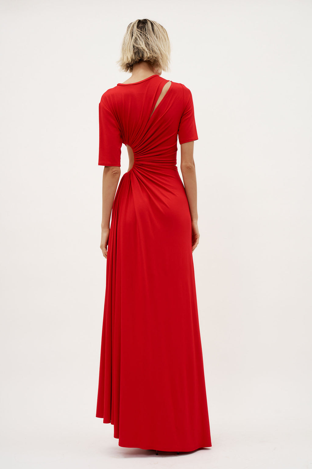 Gathered Slit Red Maxi Dress