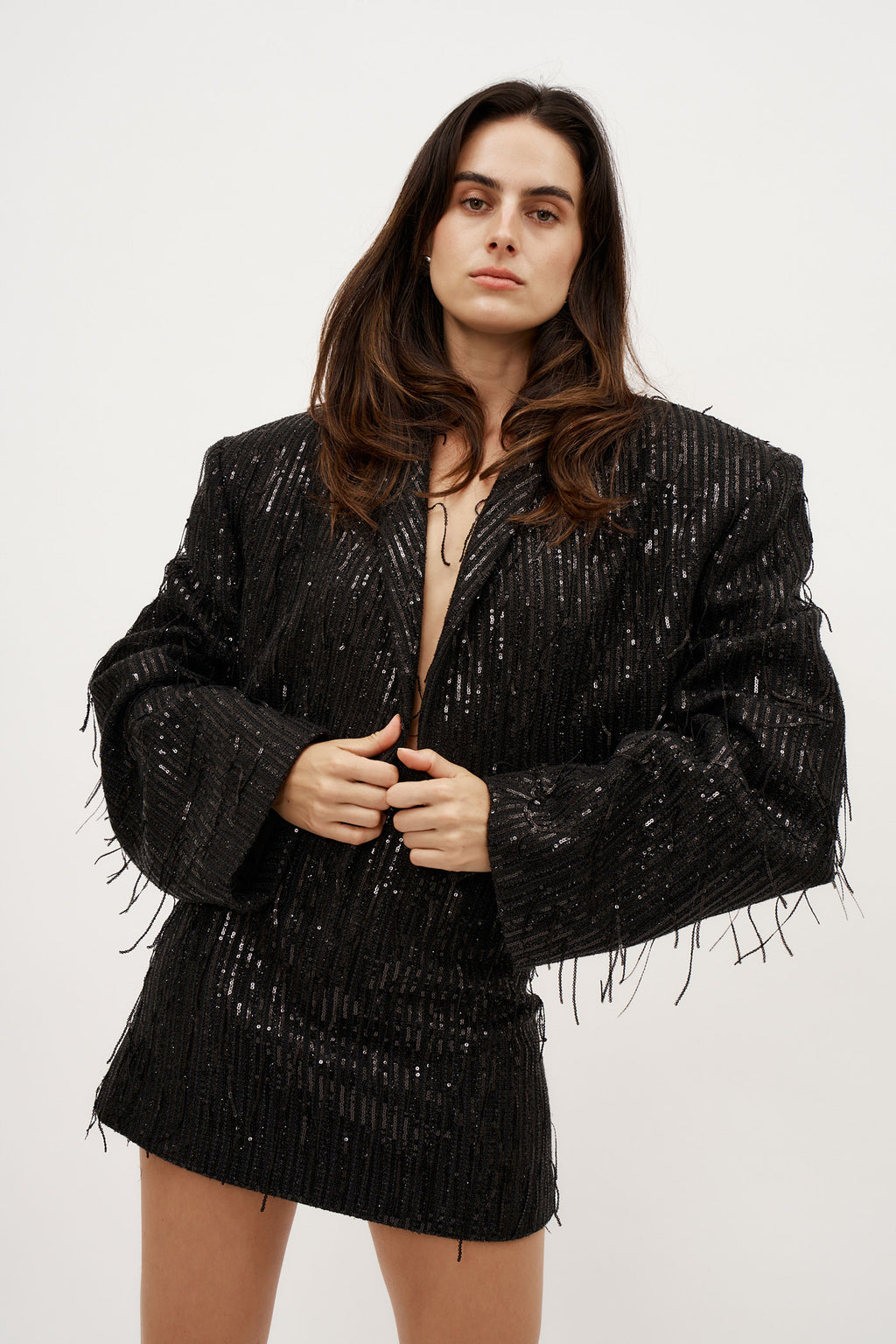 Sequin Cropped Black Blazer