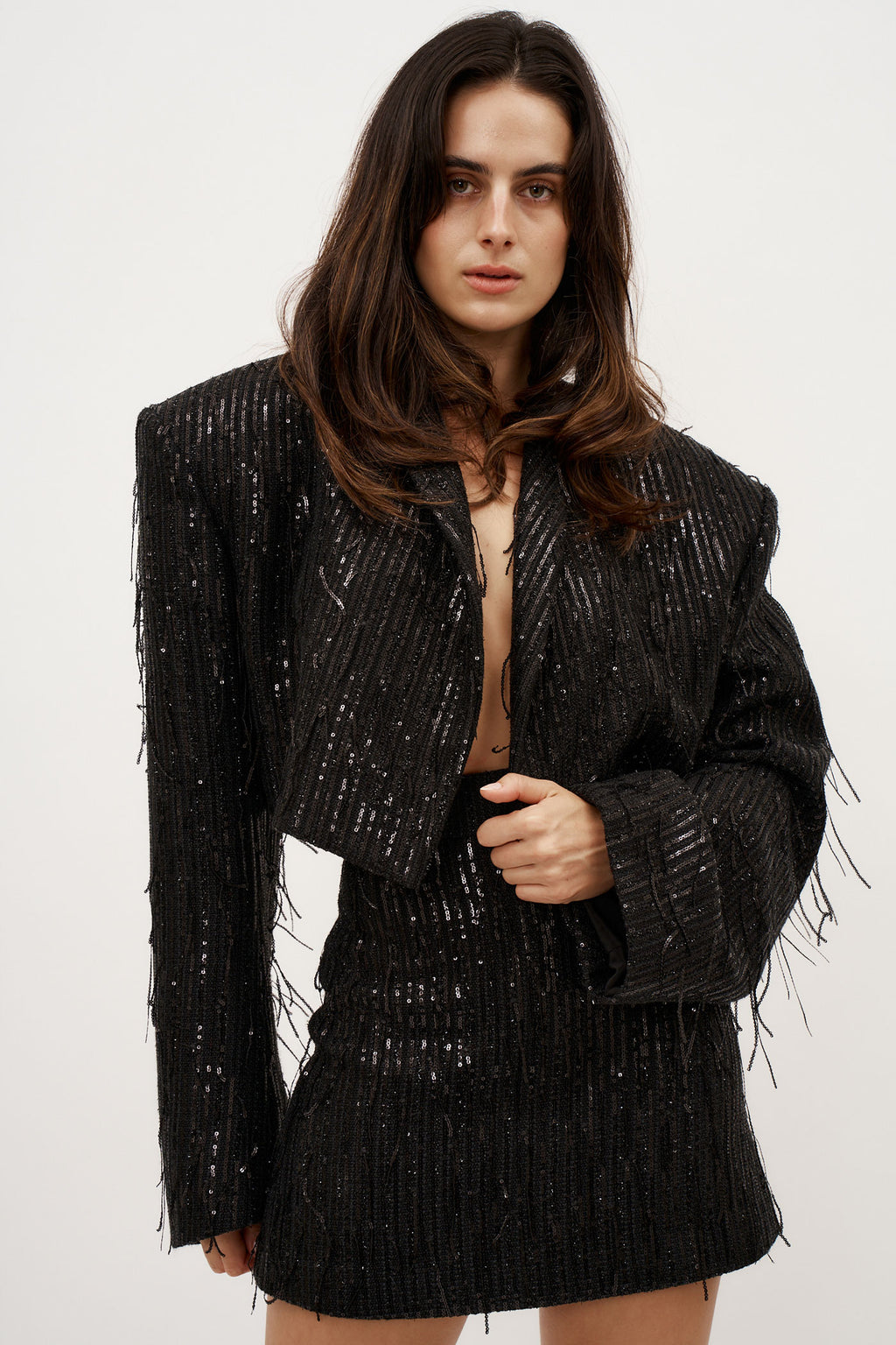 Sequin Cropped Black Blazer