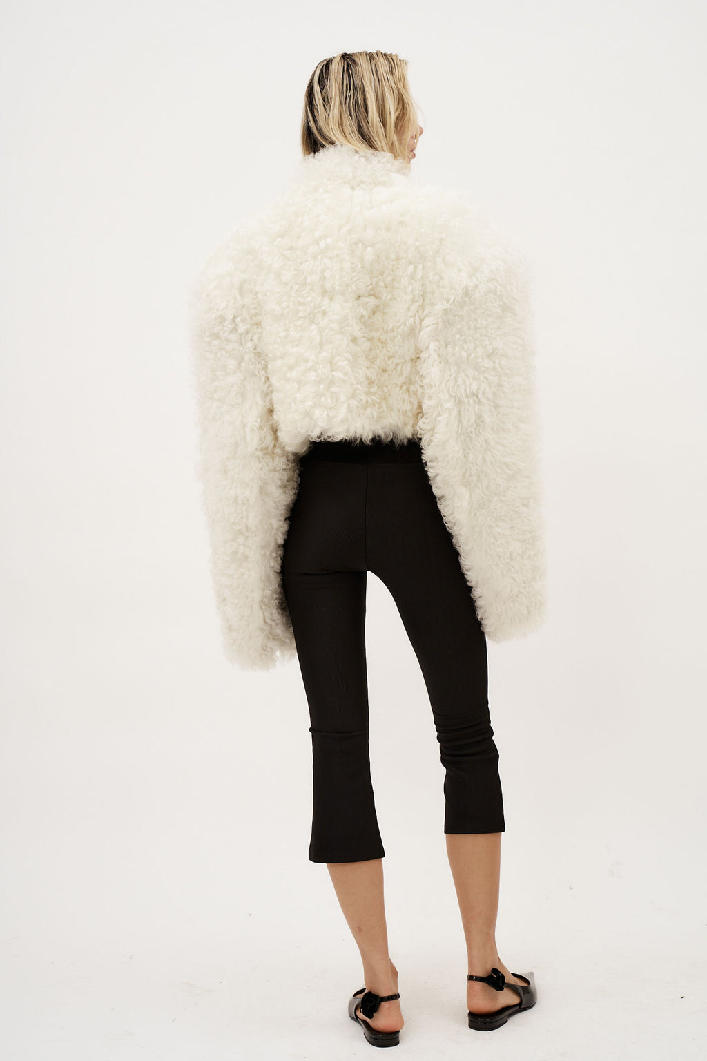 Glen Shearling Cropped White Coat