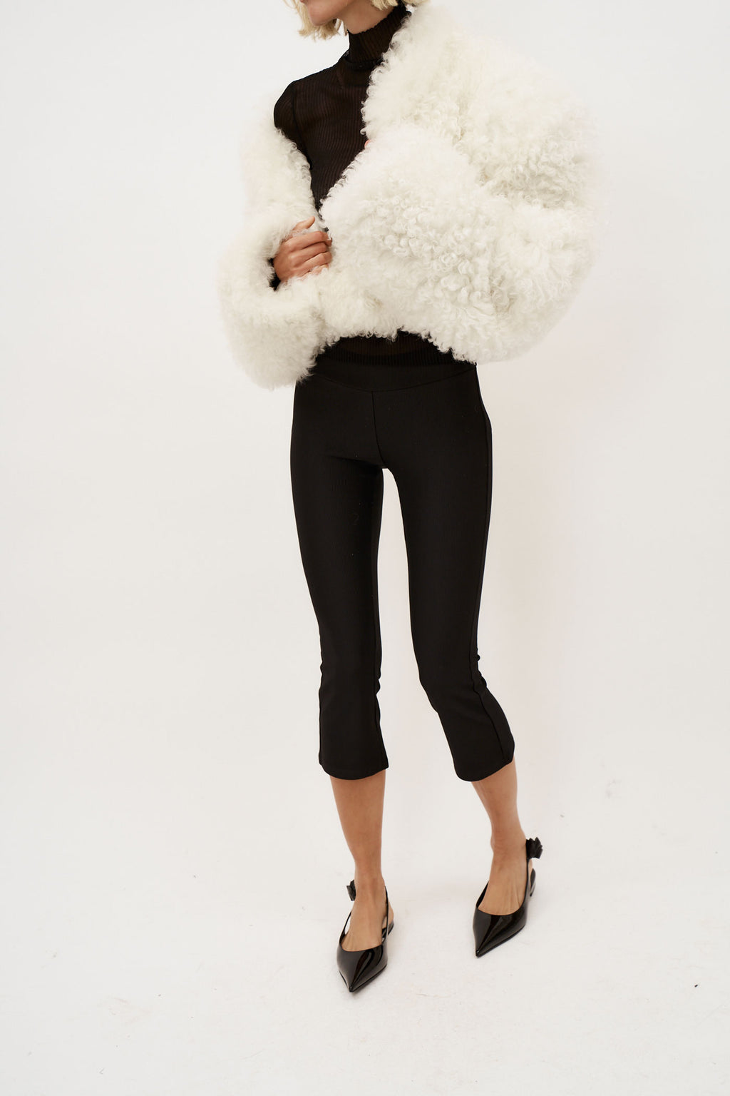 Glen Shearling Cropped White Coat