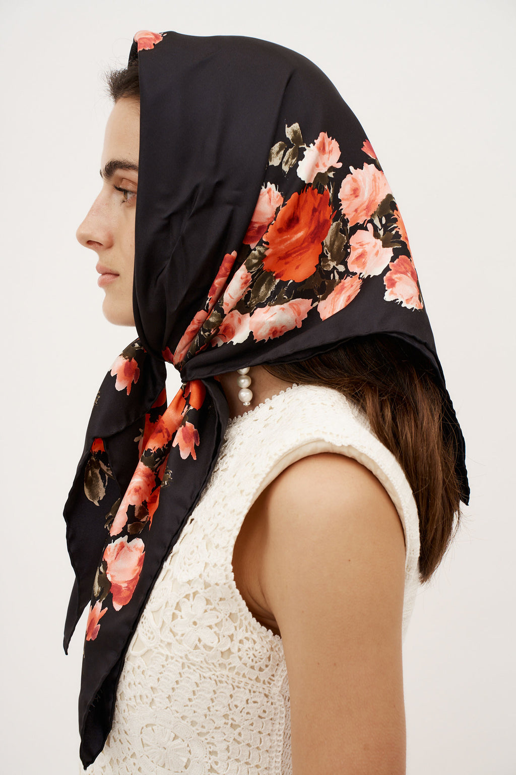 Floral Print Black Scarf