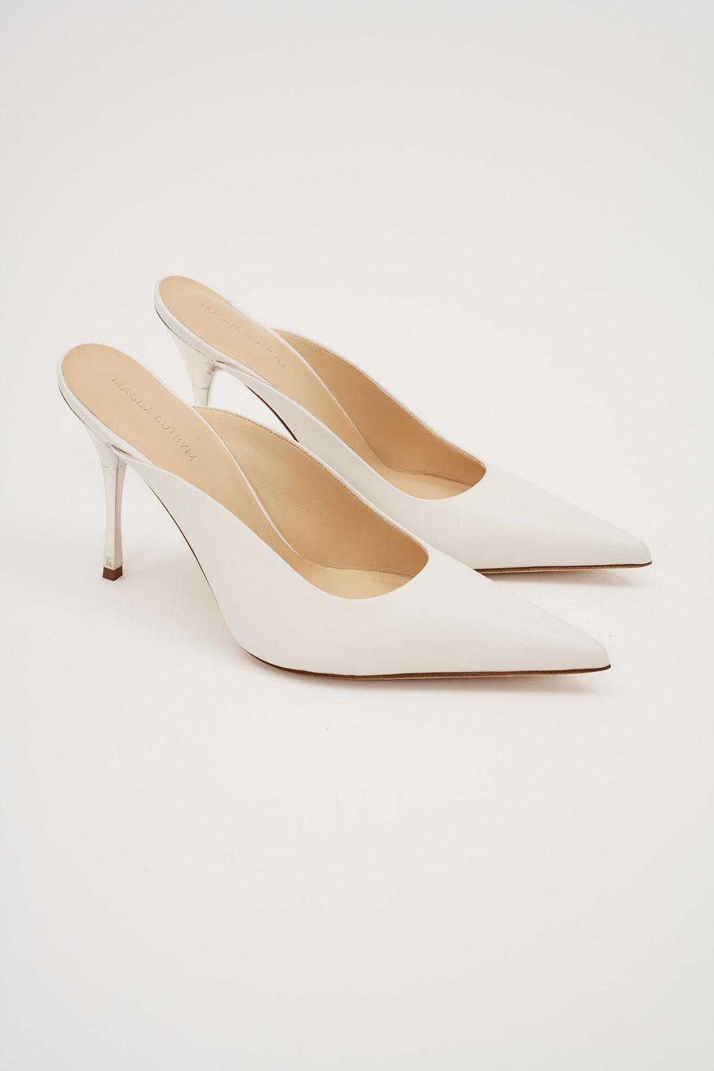 Pointed Toe Leather White Mules