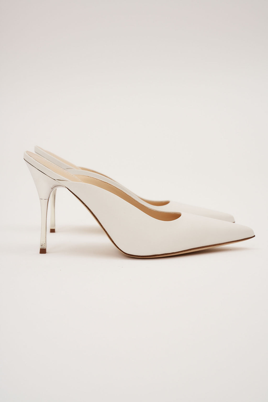 Pointed Toe Leather White Mules