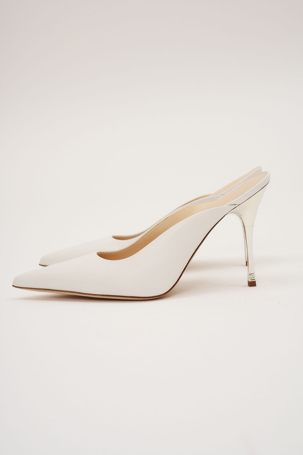 Pointed Toe Leather White Mules