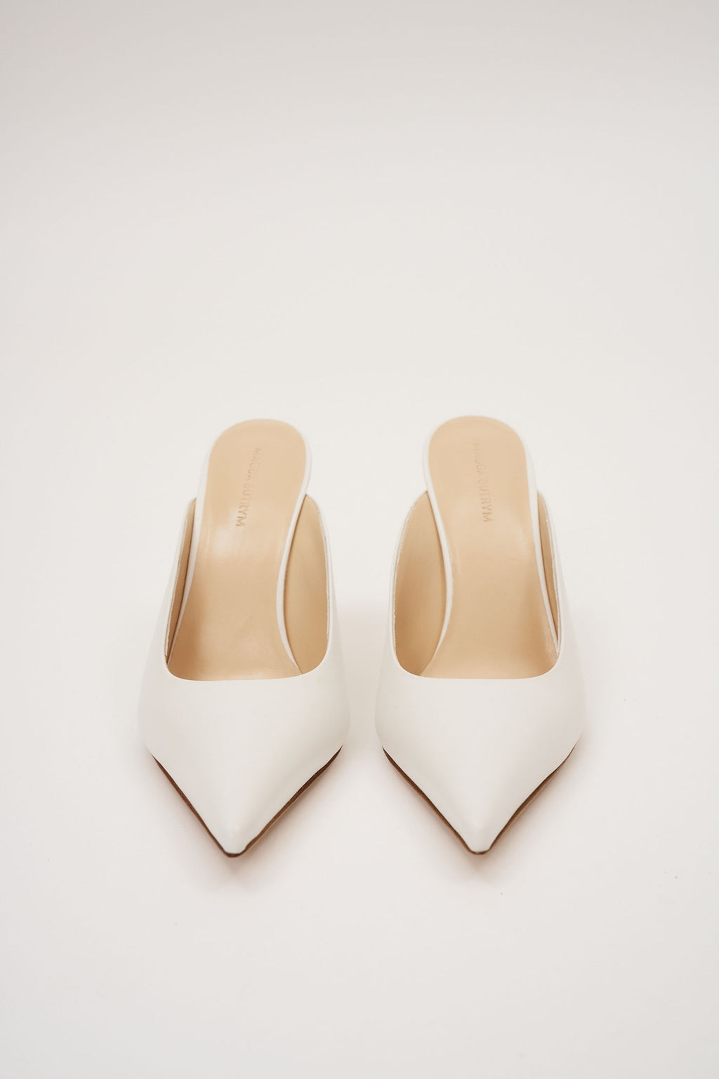 Pointed Toe Leather White Mules