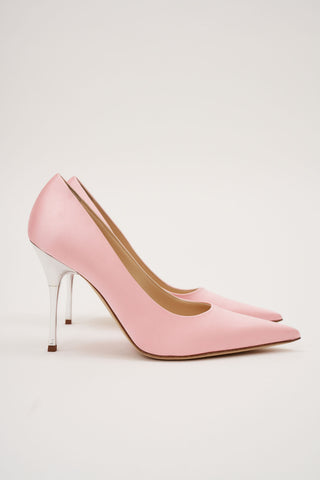 Pointed Toe Satin Pink Pumps