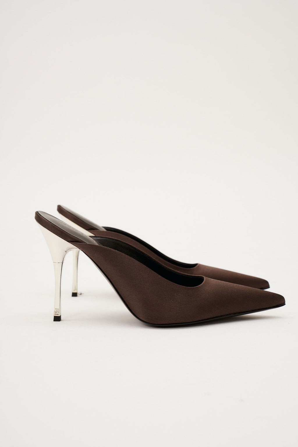 Pointed Toe Satin Brown Mules