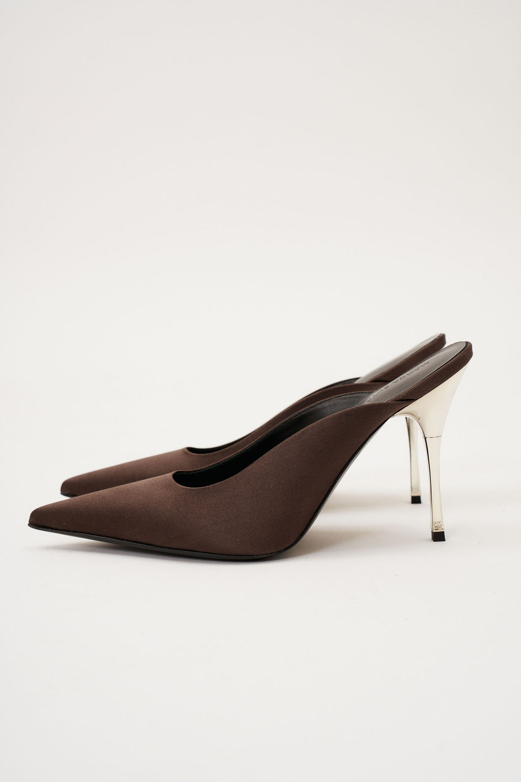 Pointed Toe Satin Brown Mules