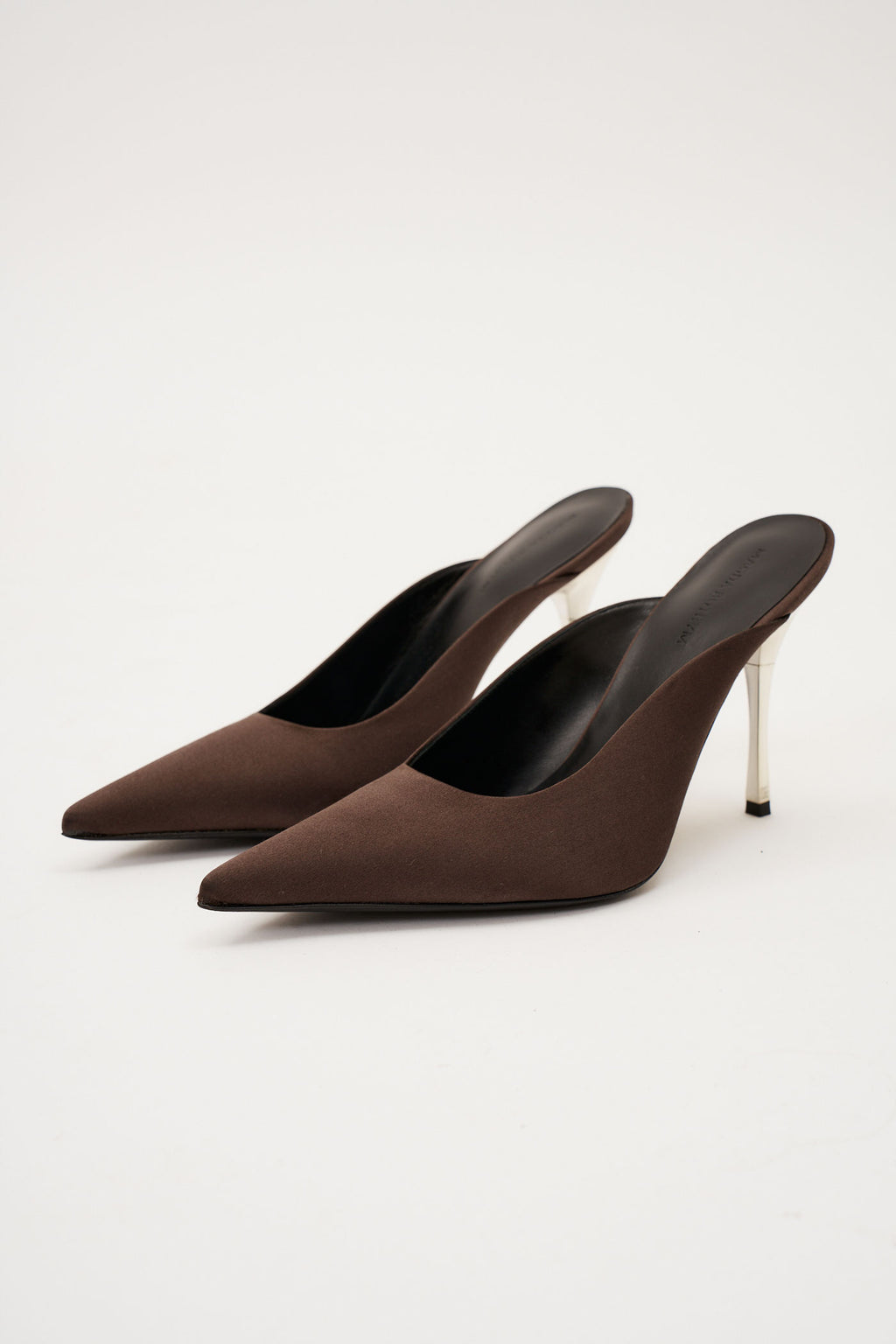 Pointed Toe Satin Brown Mules