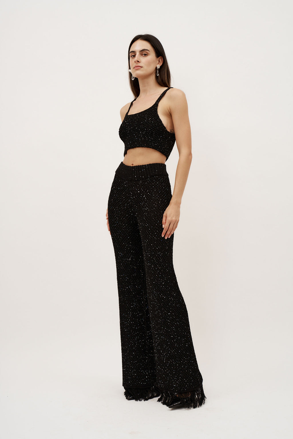 Grace Sequinned Black Crop