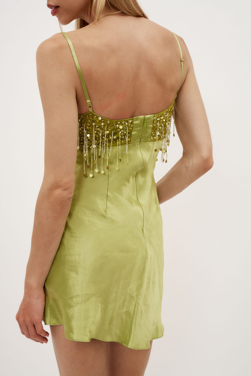 Yasmin Hand Beaded Chartreuse Mini Dress