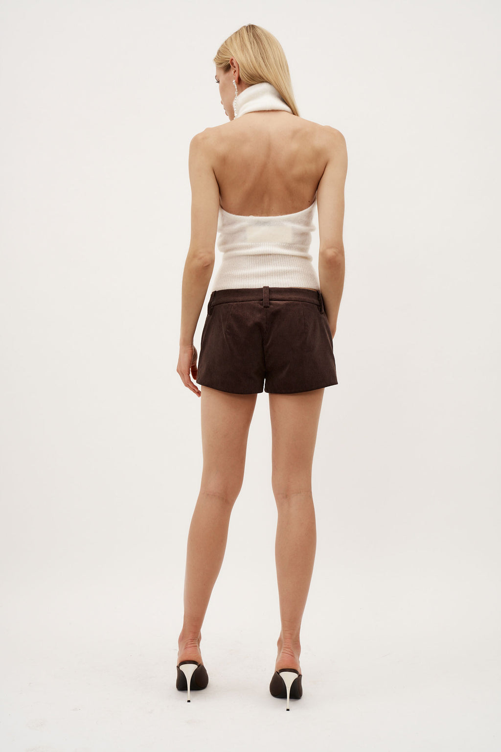 Leather Trim Corduroy Brown Shorts