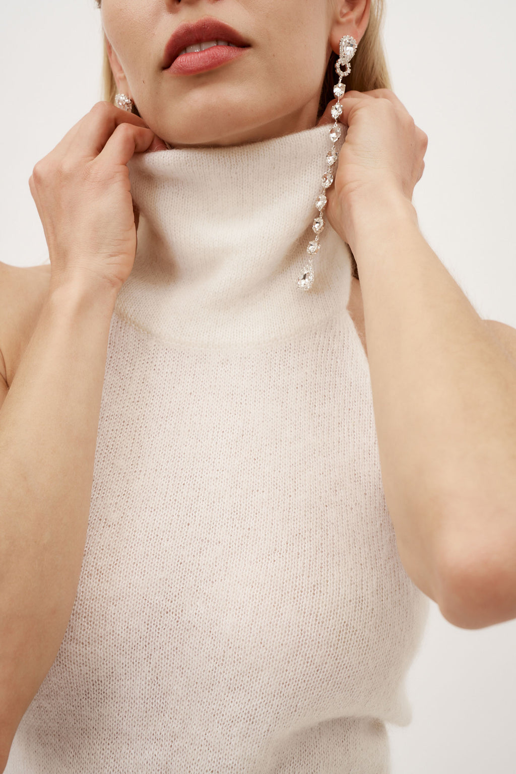 High Neck Halter White Top