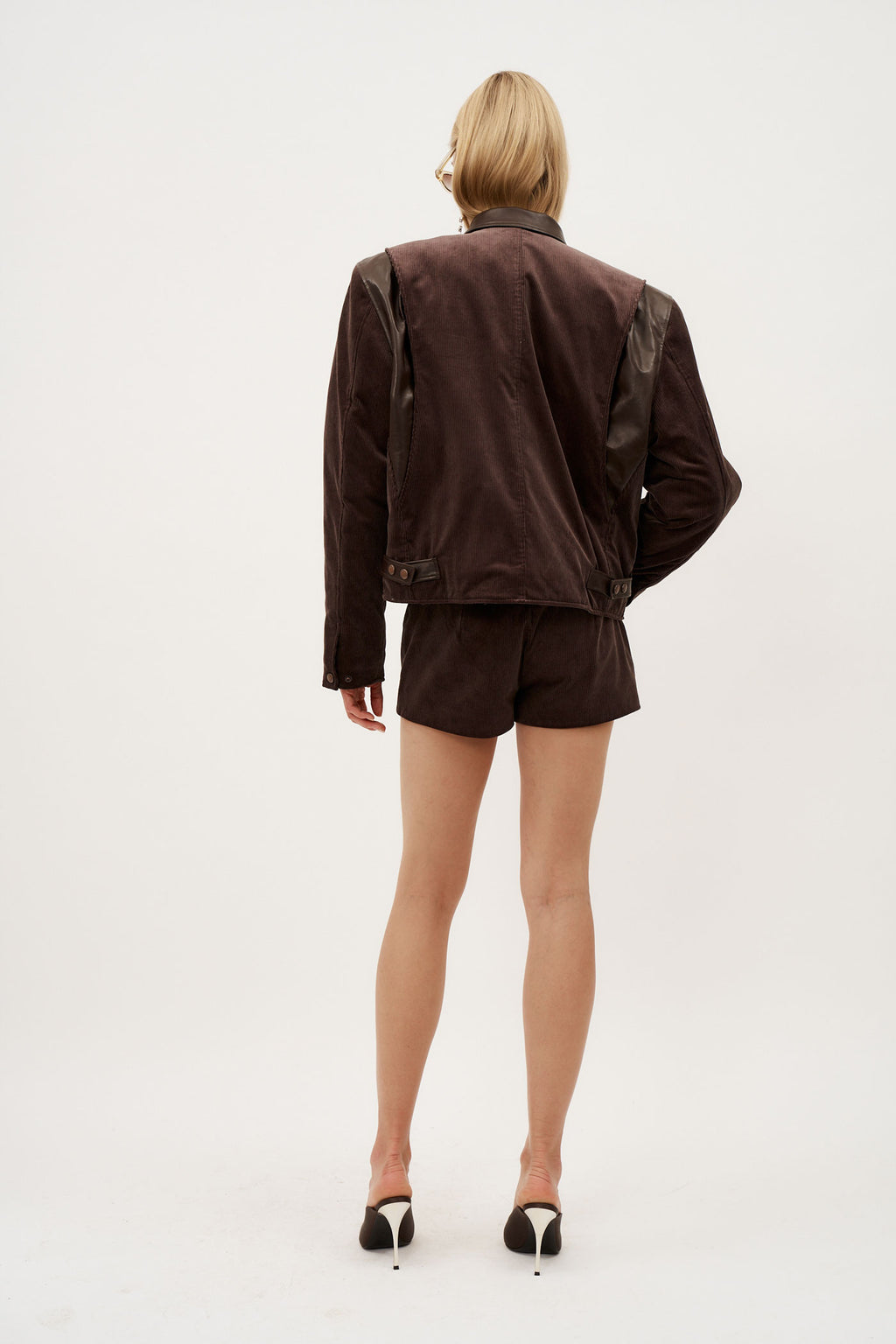 Leather Trim Corduroy Bomber Brown Jacket