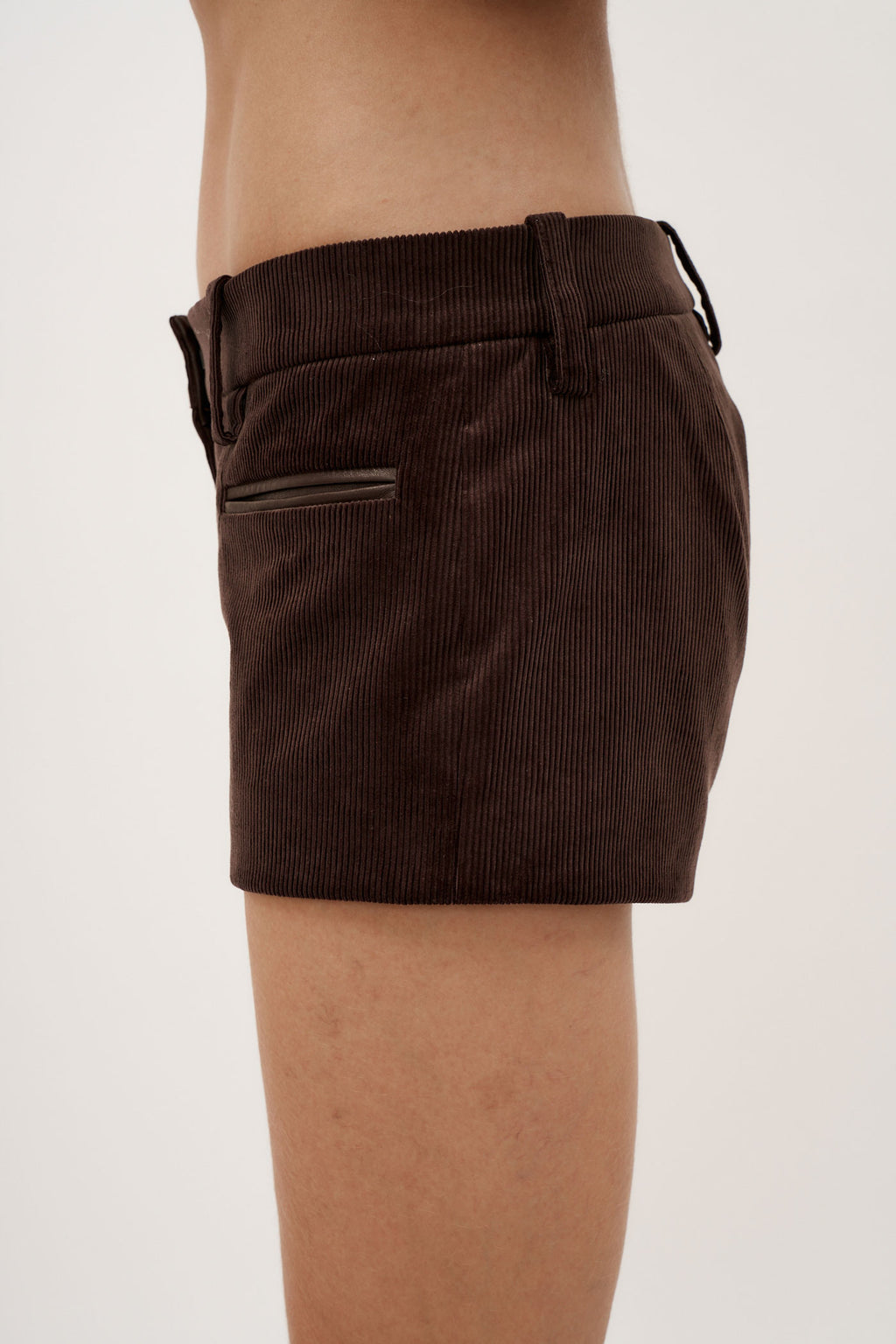 Leather Trim Corduroy Brown Shorts