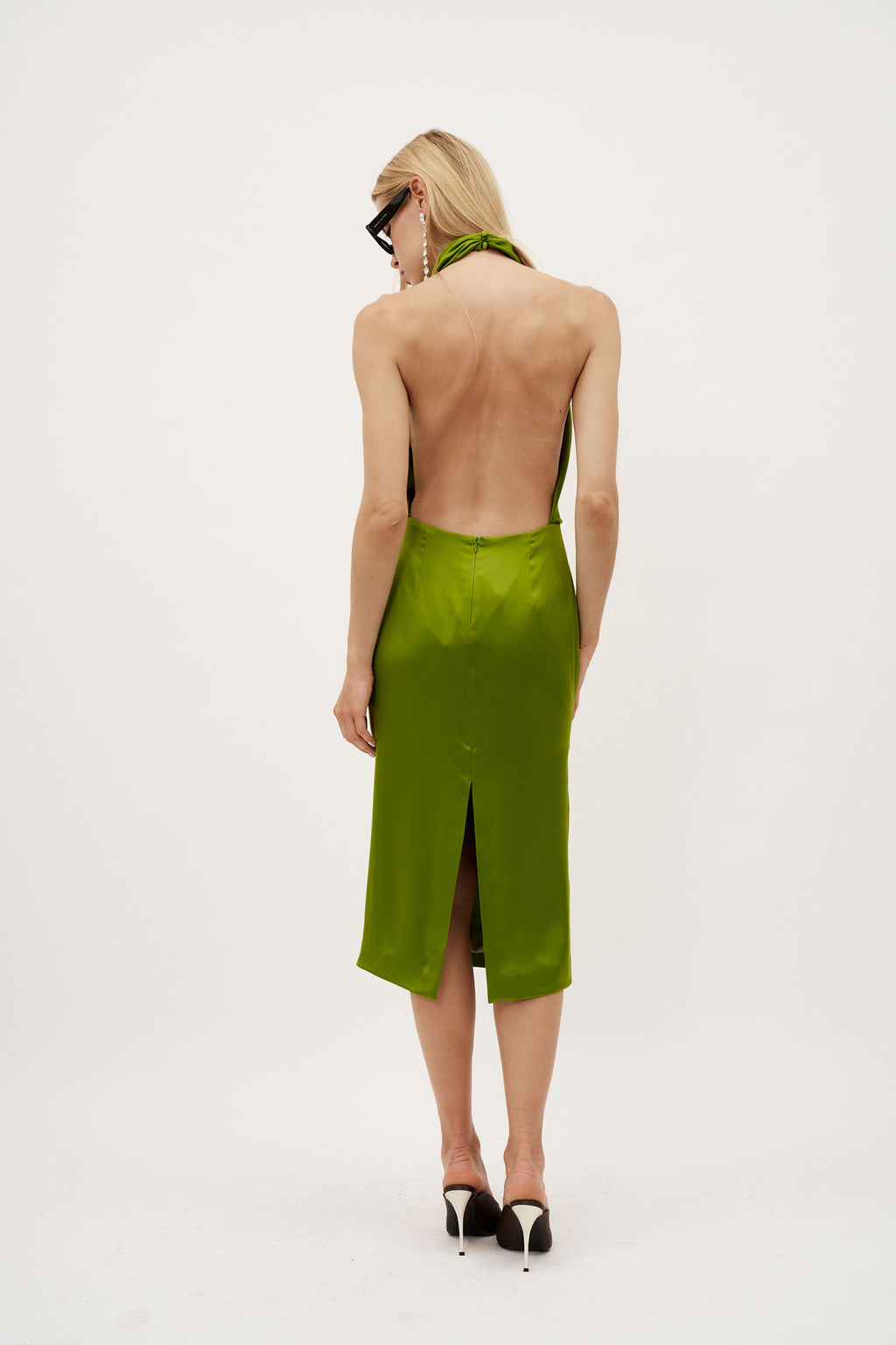 Cowl Neck Silk Slip Green Dress