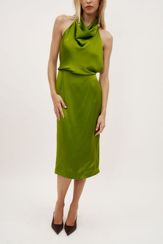 Cowl Neck Silk Slip Green Dress