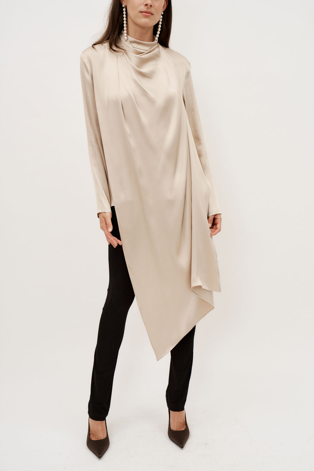 Cape Effect Silk Beige Blouse