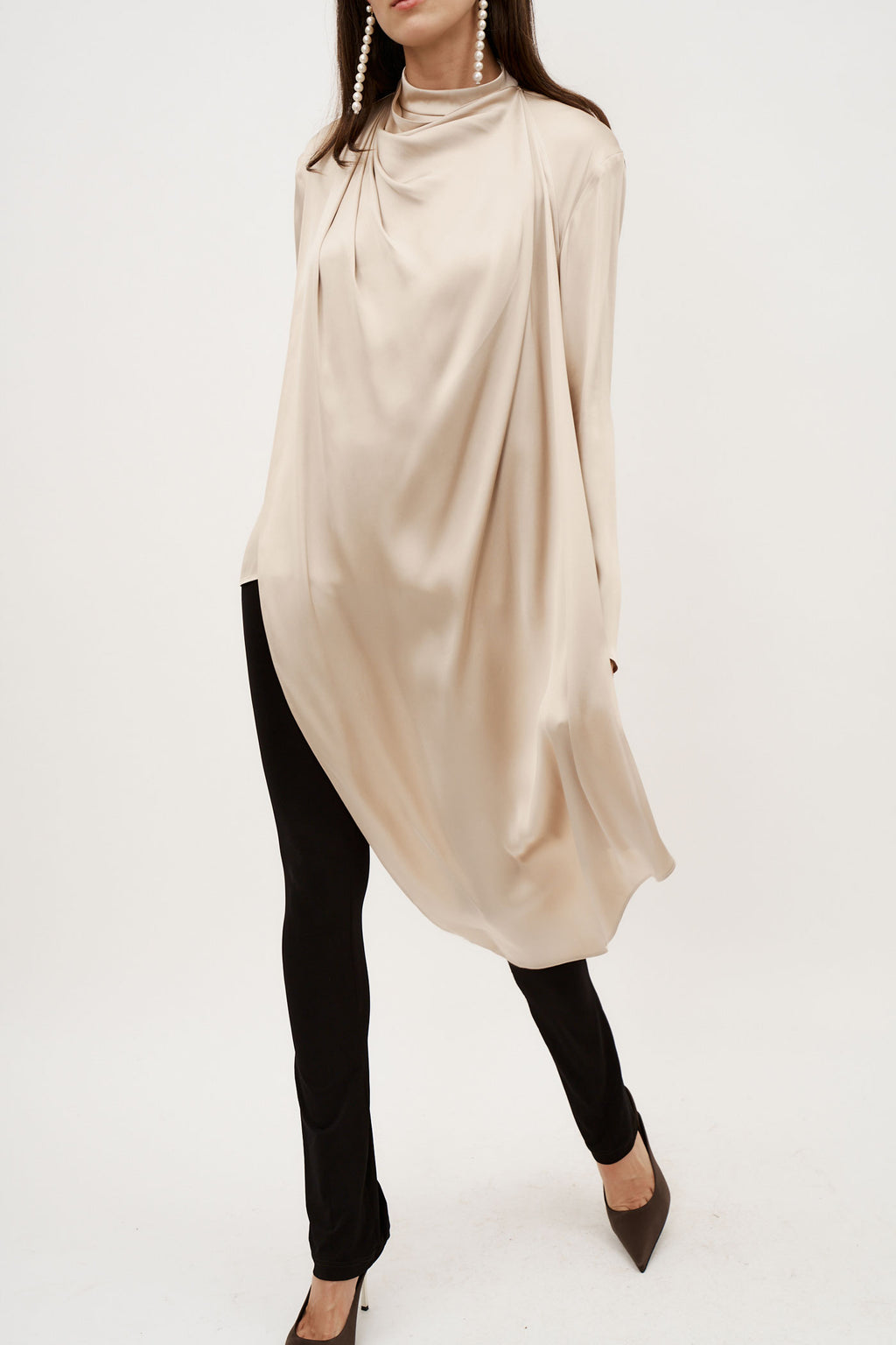 Cape Effect Silk Beige Blouse