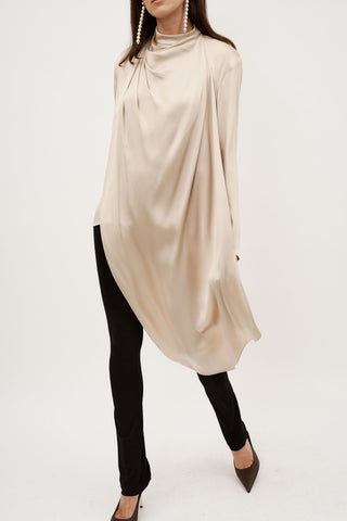 Cape Effect Silk Beige Blouse