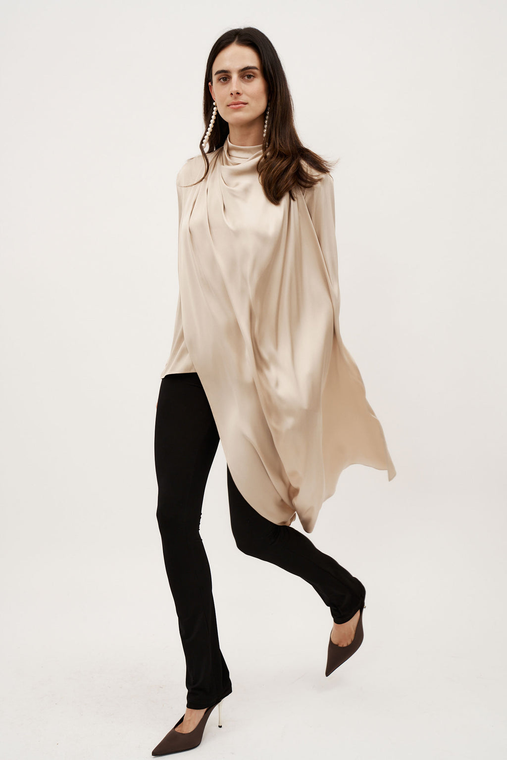 Cape Effect Silk Beige Blouse