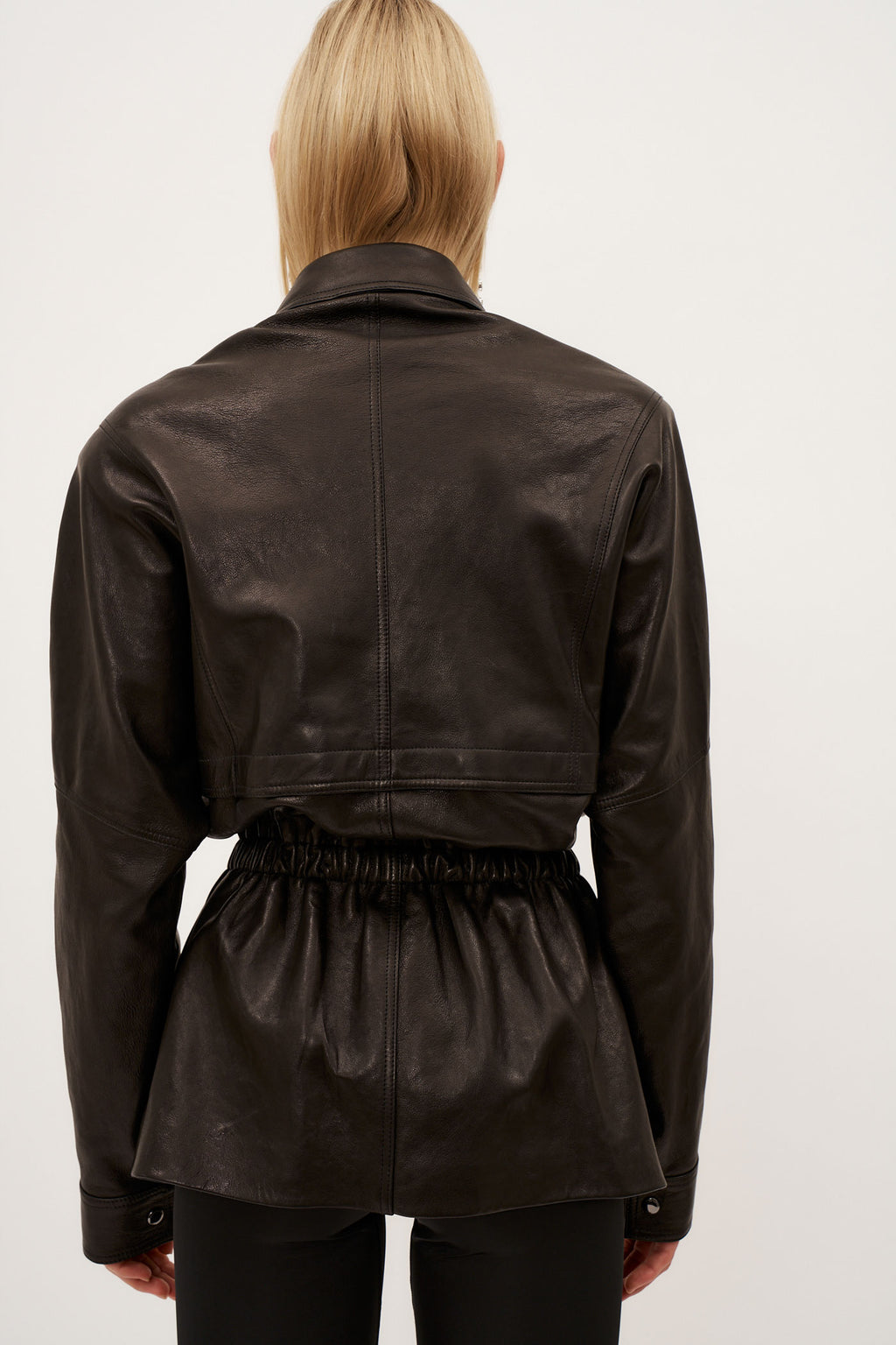 Cinched Leather Black Jacket