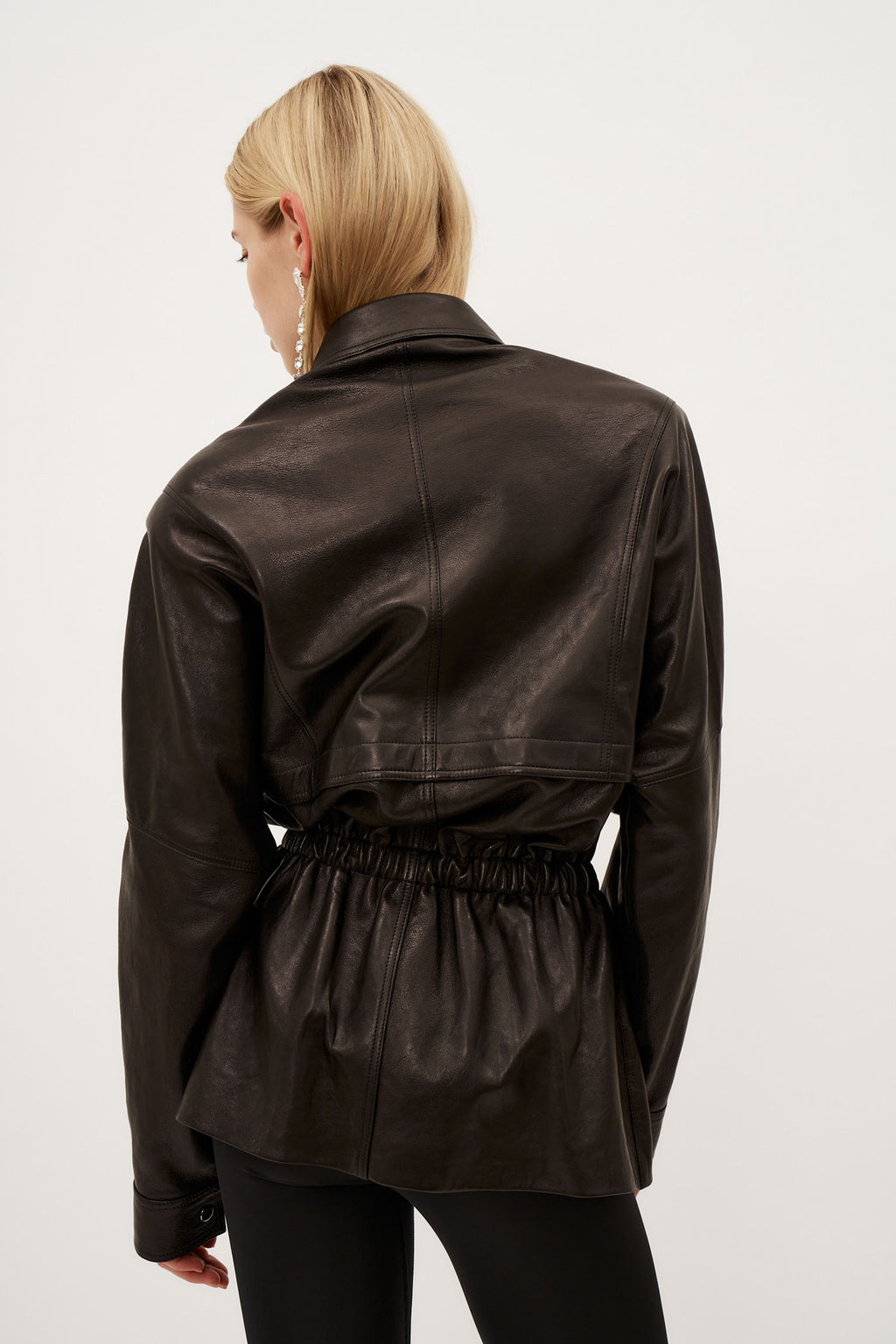 Cinched Leather Black Jacket