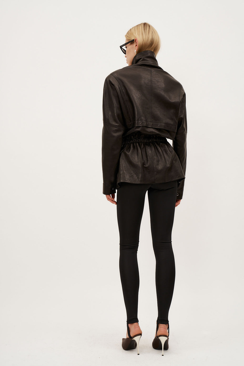 Cinched Leather Black Jacket