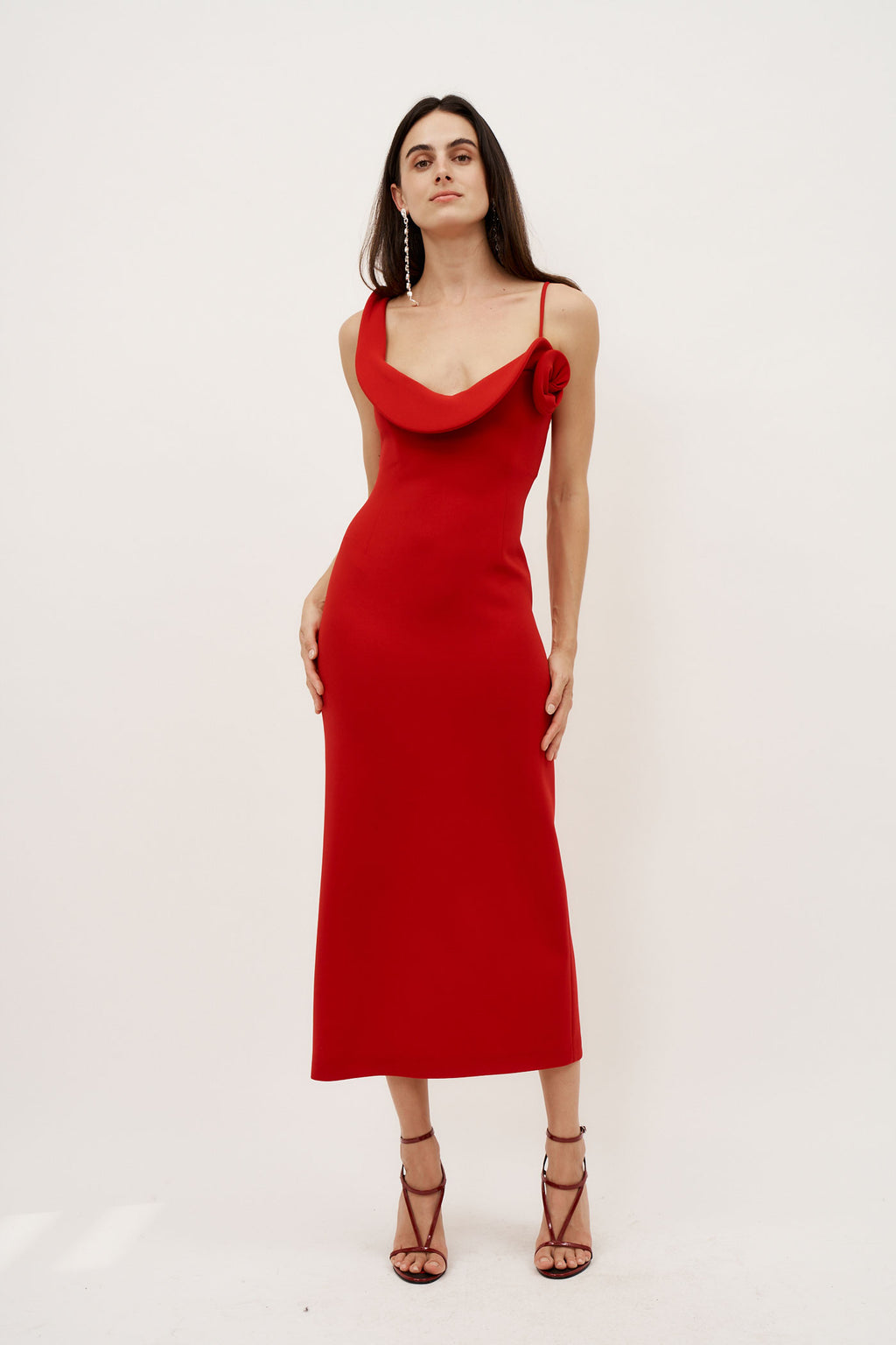 Sculptural Midi Red Dress