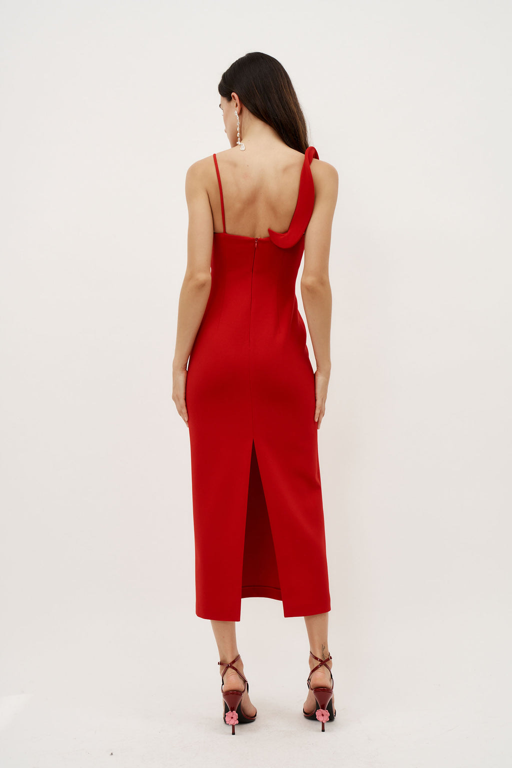 Sculptural Midi Red Dress