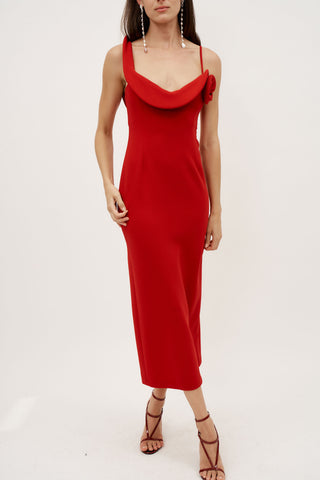 Sculptural Midi Red Dress