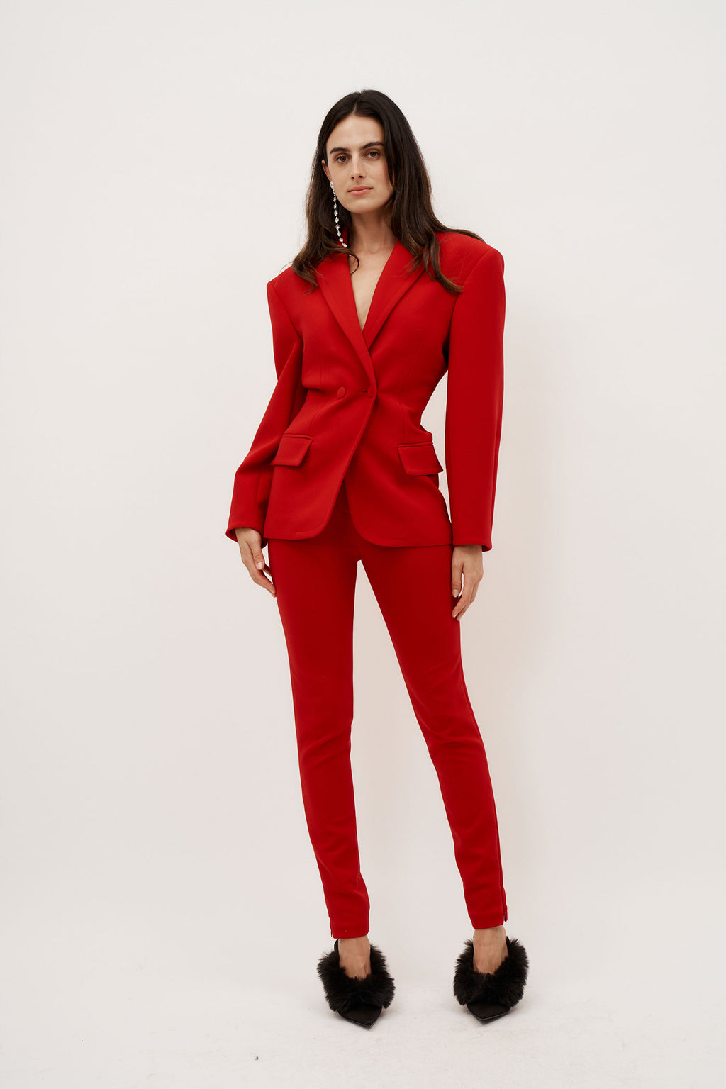 Double Button Hourglass Red Blazer