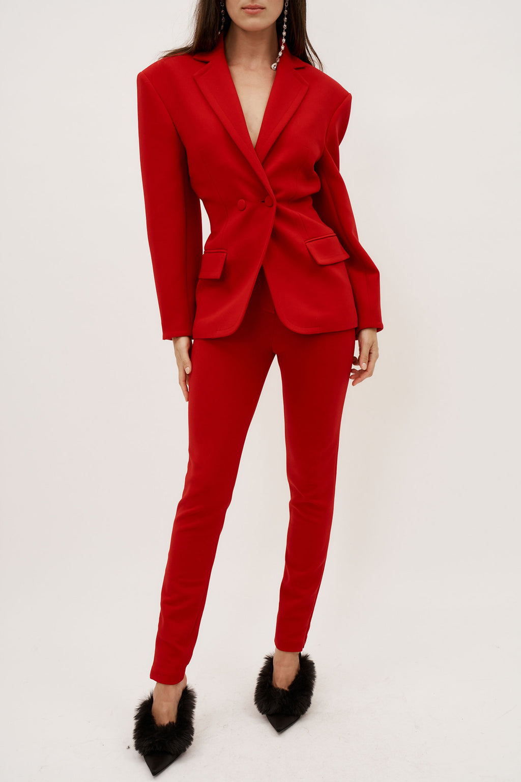 Double Button Hourglass Red Blazer