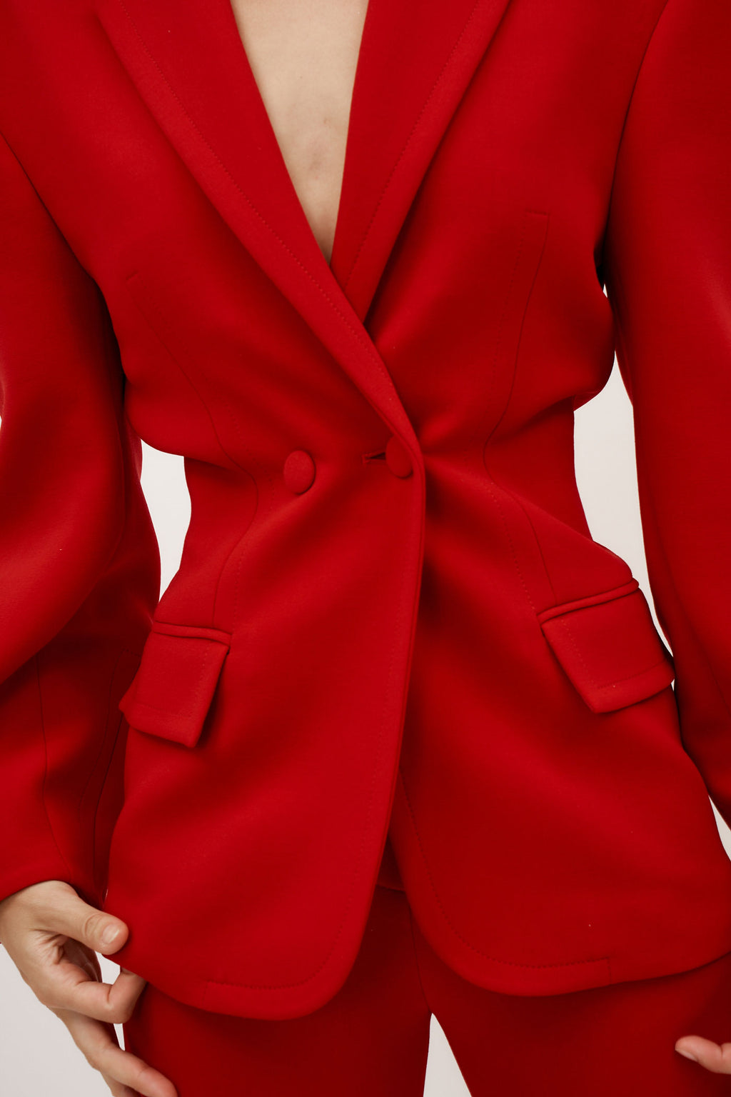 Double Button Hourglass Red Blazer