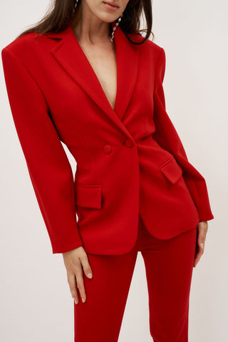 Double Button Hourglass Red Blazer