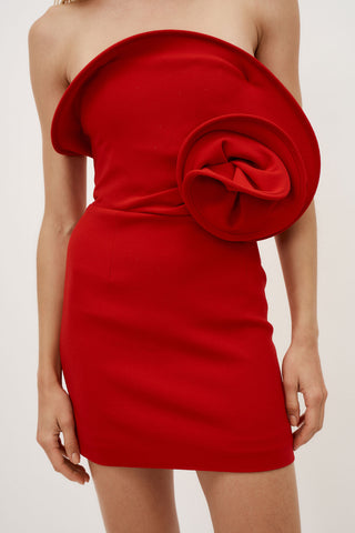 Sculptural Rose Mini Red Dress