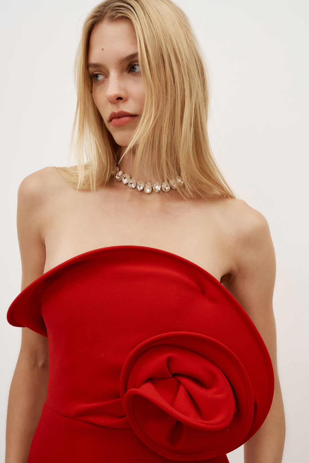 Sculptural Rose Mini Red Dress